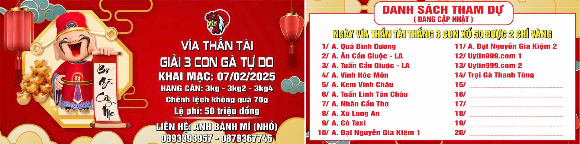 Giải 3 con gà tự do - Vía thần tài